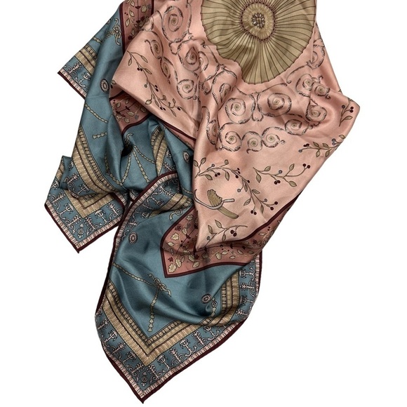 Silk Pink and Powder Blue Floral Oversized Scarf - Picture 13 of 15